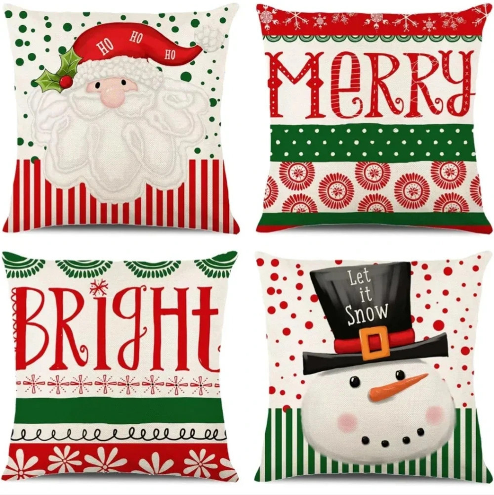 Merry Christmas Joy Xmas Trees Red Throw Pillow Covers, 18 x 18 Inch Christmas W